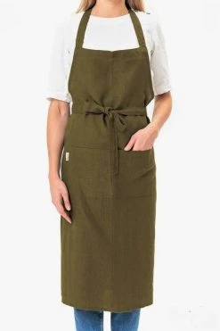 Promo 🔔 MagicLinen Linen Bib Apron Olive Green ❤️
