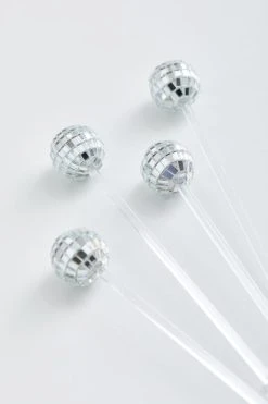 Best Pirce 👍 Disco Ball Swizzle Stick Set Silver 🛒 -MagicLinen Shop unnamed file 522